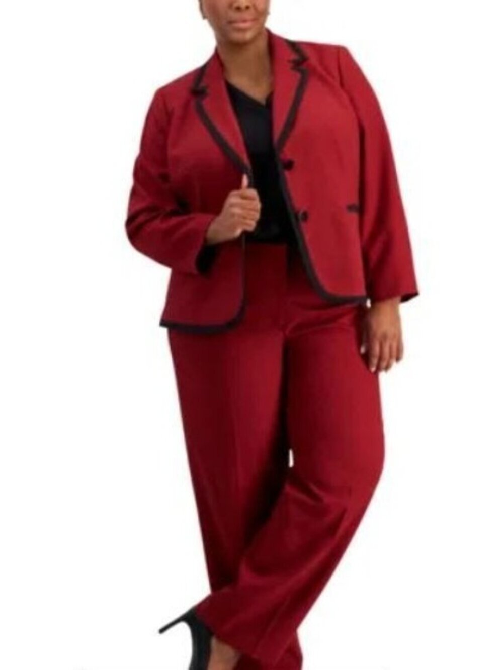 Le Suit Pantsuit Plus Size Houndstooth Red Black Double Button Jacket Pants 22W
